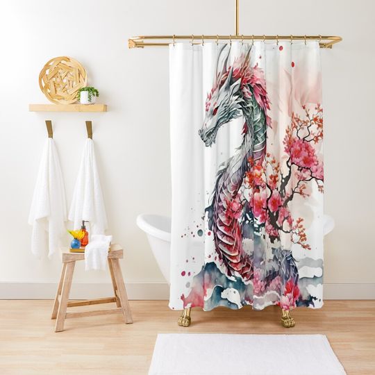 Watercolor dragon Shower Curtain