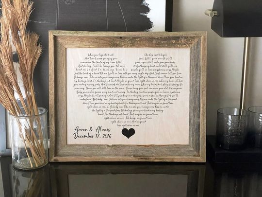 Printed Wedding Song Lyrics Wooden Anniversary Gift