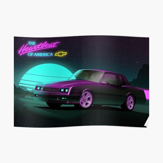 outrun synth wave style monte carlo ss Premium Matte Vertical Poster