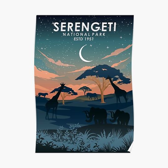 Serengeti Africa Vintage Minimal Retro National Park Poster Premium Matte Vertical Poster