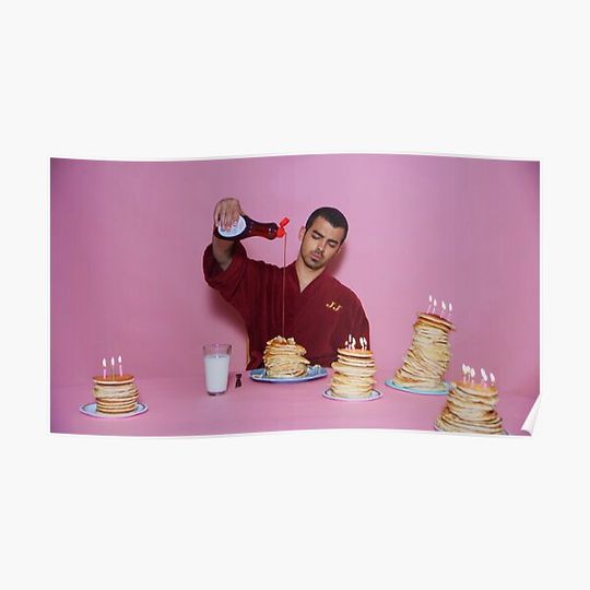 Joe Jonas pouring syrup over some pancakes Premium Matte Vertical Poster