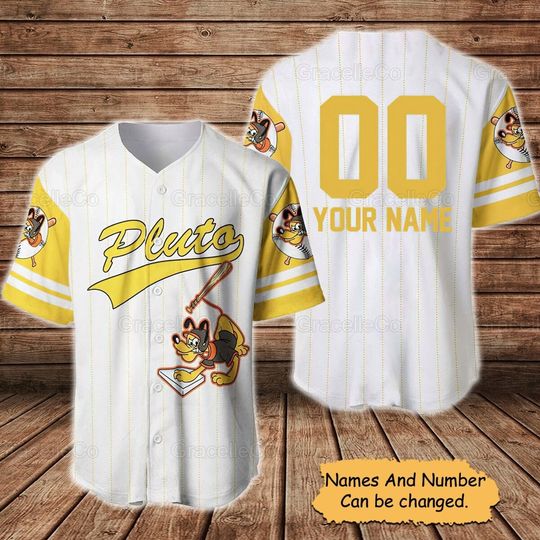Custom Pluto Baseball Jersey, Disney Pluto Dog Jersey Shirt, Pluto Disney Shirt