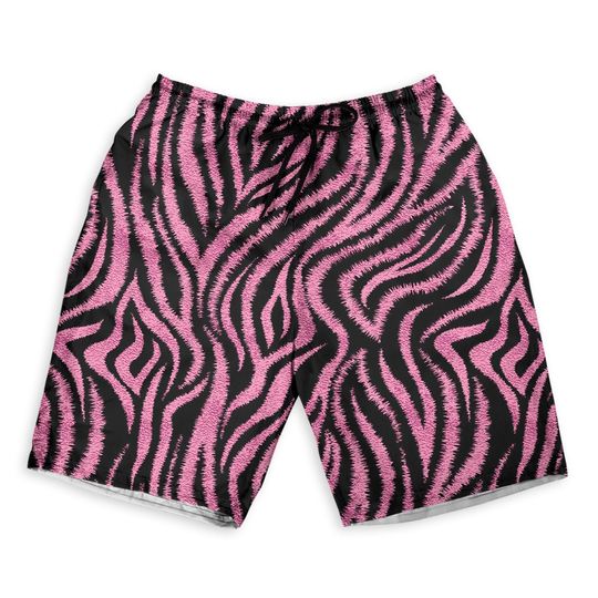 Seamless Pink Zebra Skin Pattern Glamorous Zebra Vector Men Beach Shorts