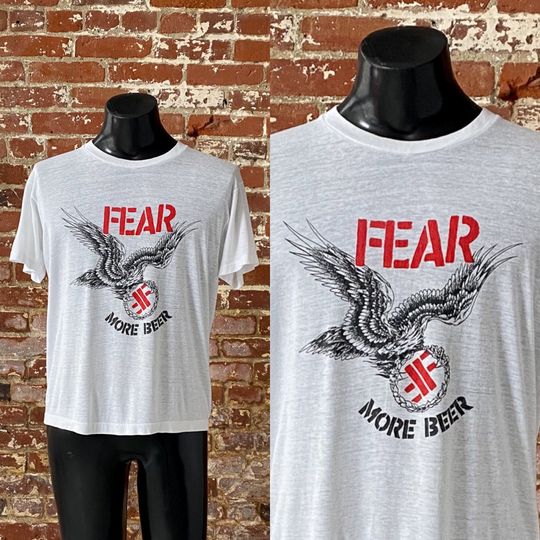 80s Fear More Beer Punk T-Shirt. 1980s Fear More Beer Graphic Punk Rock Tee