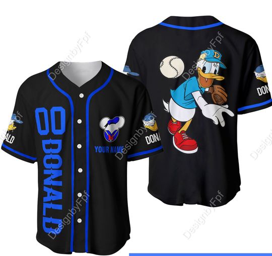 Donald Duck Blue Black Baseball Jersey | Disney Custom Name Number Baseball Jersey