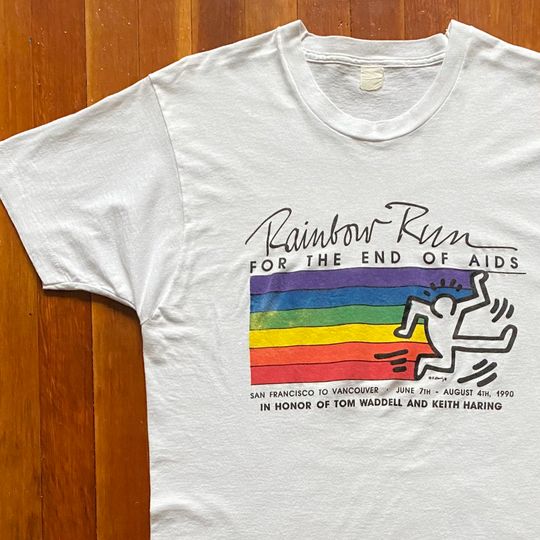 90s Keith Haring Rainbow Run Art T-Shirt. Vintage 1990