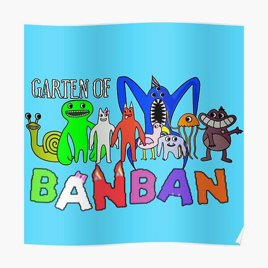 Garten of Banban Logo and Characters. Horror games 2023. Blue Premium Matte Vertical Poster