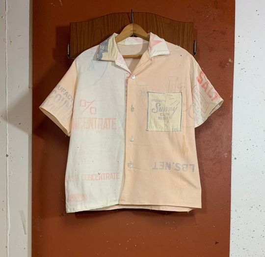Antique Feedsack Patchwork Boxy Shirt Handmade Upcycled Grunge Bode Like Camp Collar Short Sleeve Button Up