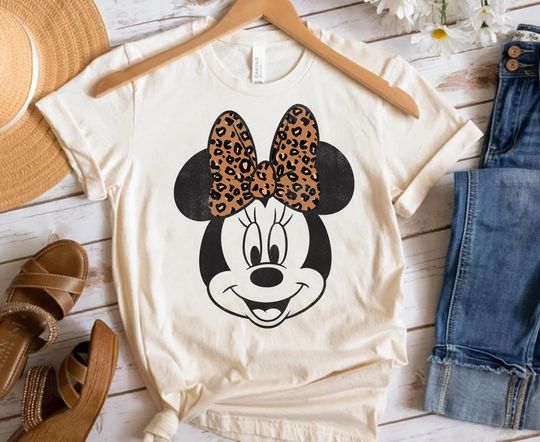 Disney Mickey And Friends Minnie Mouse Leopard Bow Portrait T-Shirt, Disneyland Family Matching Shirt