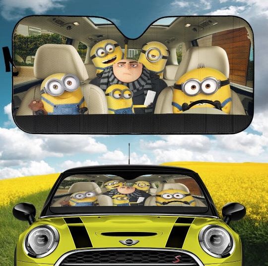 Funny Minions Gru Family Car Sun Shade, Cartoon Car Sunshade, Despicable Me Car Accessories