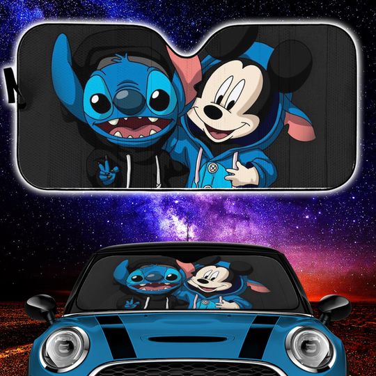 Stitch And Mickey 3D All Over Print Car Sun Shade