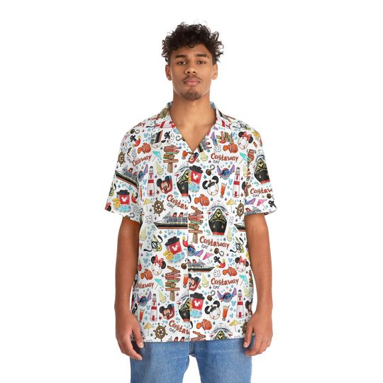 Disney Cruise Inspired Mens Hawaiian Shirt Disney Vacation Shirt Disneyworld Shirt Collared Disney Shirt Castaway Cay Shirt
