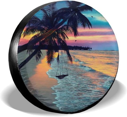 Tropical Ocean Beach Sunset Palm Trees Spare Tire Cover