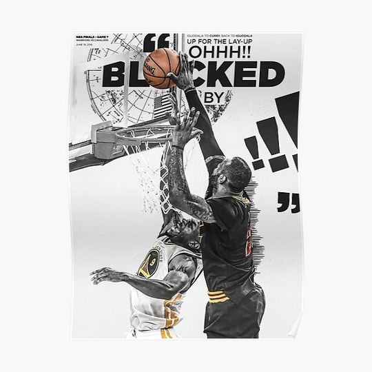 LeBron James Chasedown Block Andre Iguodala Premium Matte Vertical Poster
