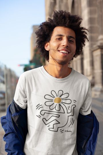 Unisex Vintage Pastel Tshirt - Keith Haring Dancing Flower
