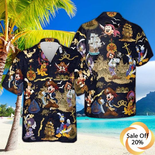 Pirates Mickey Mouse Button Shirt, Pirates Mickey Mouse Hawaiian Shirt
