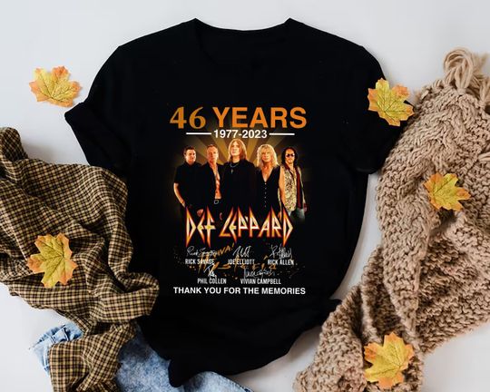 46 Years Def Leppard Band Signature Shirt, Rock Band Def Leppard 2023 Tour Shirt