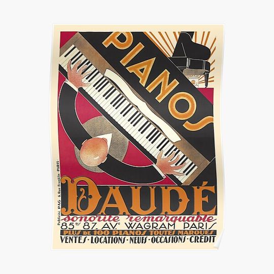 Pianos Daude, Music Vintage Poster Premium Matte Vertical Poster