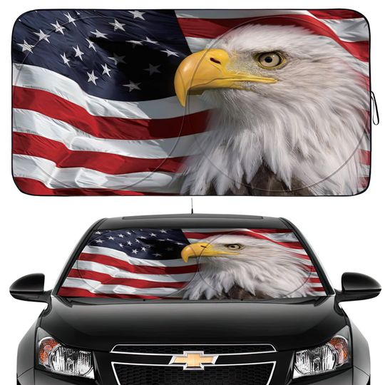 American Flag Car Sunshade, Bald Eagle Car Windshield Sun Shade