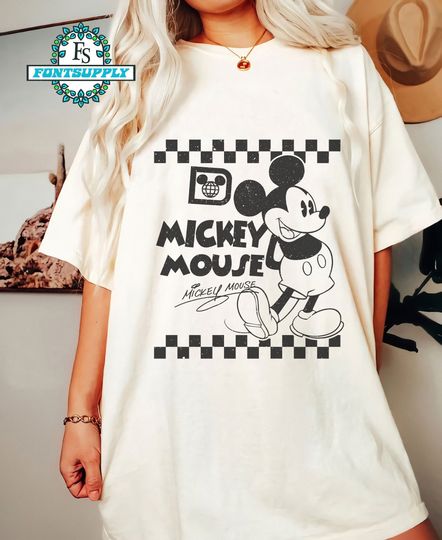 Mickey Mouse T-Shirt, Disney Shirt, Vintage Mickey Mouse Shirt, Checkered Mickey Shirt
