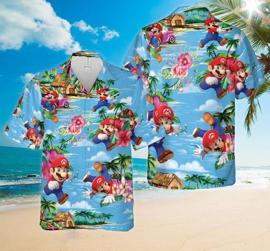 Super Mario Hawaiian Shirt, Super Mario and friends Button Down Shirt