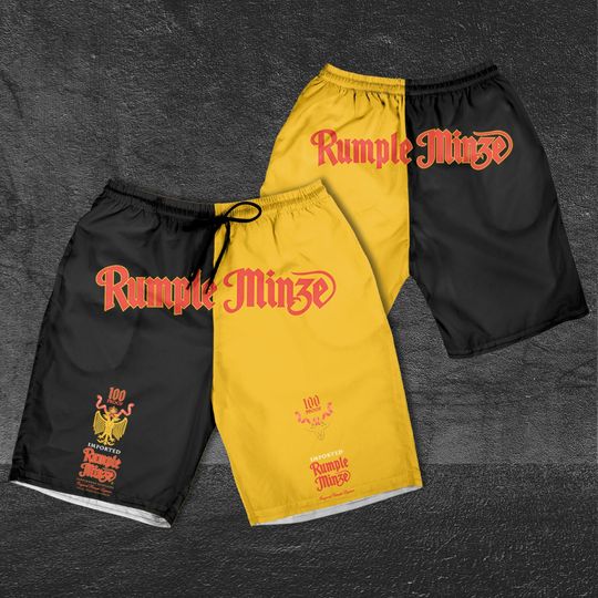 Rumple Minze 2 Color Horizontal Text Shorts, Beer basic men Hawaiian shorts