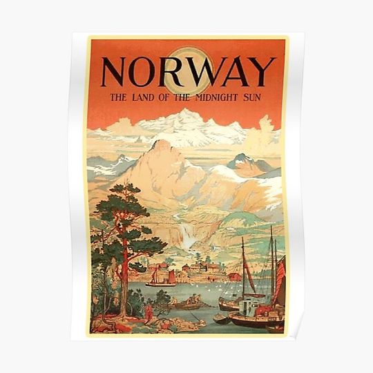Norway, the Land of the Midnight Sun - Vintage Travel Poster Design Premium Matte Vertical Poster