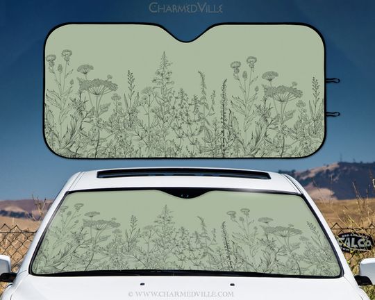Sage green Car Sunshade, Cute windshield shade