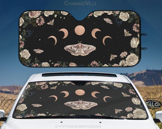 Witchy Car Sun Shade, Moth windshield cover, car shade screen protector