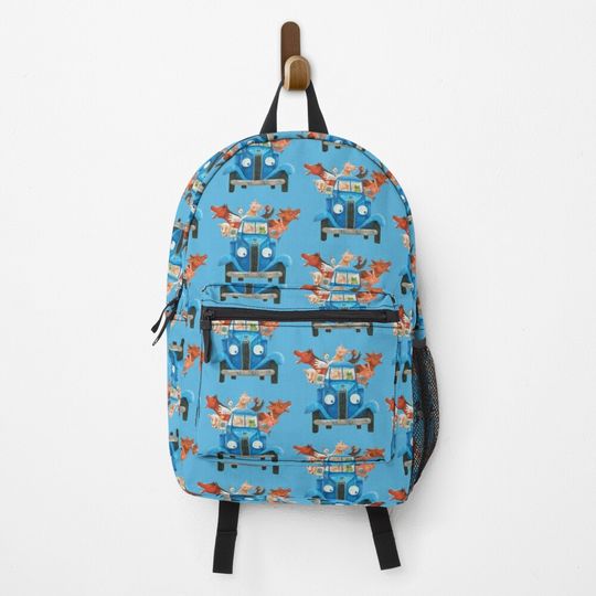 Little blue truck with farm animals classic illustration Backpack