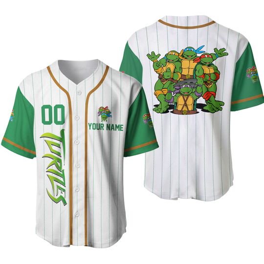 Ninja Turtle White Dark Kelly Green | Disney Custom Baseball Jersey