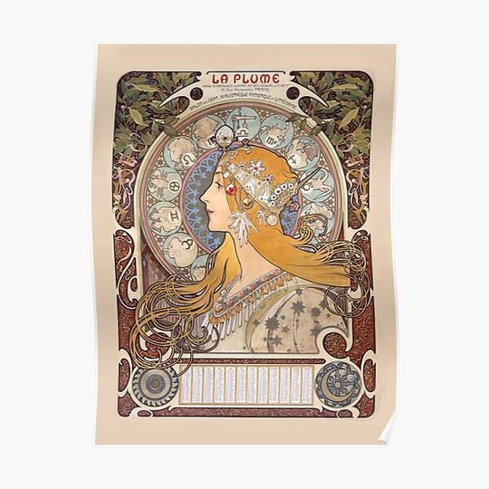 Alphonse Mucha ZODIAC LA PLUME 1896 Premium Matte Vertical Poster