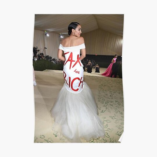 Alexandria Ocasio-Cortez wearing her Tax The Rich dress Premium Matte Vertical Poster