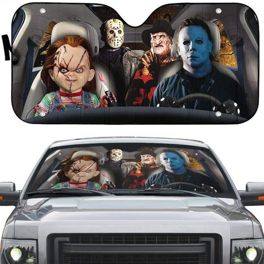 Horror Movies Car Sun Shade auto Accessories, Horror Halloween Auto Car Sun Shade