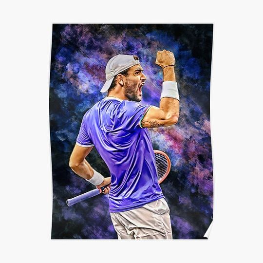 Matteo Berrettini come on roar at LC 2021. Digital artwork print wall poster. Tennis fan art gift. Premium Matte Vertical Poster
