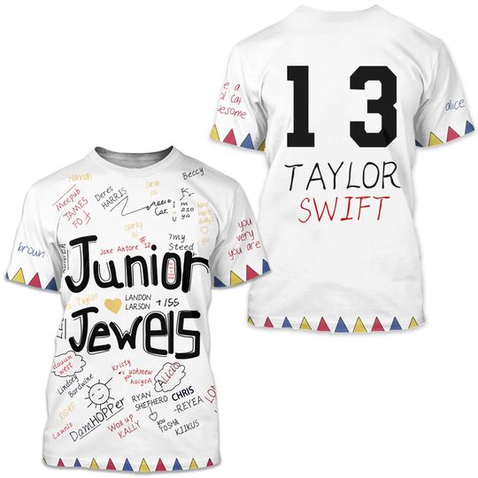 Junior Jewels Taylor Inspired Unisex Allover Print Tshirt - Cosplay taylor version, Eras Tour Outfit, You Belong with Me, Fearless, 13 Eras Tour