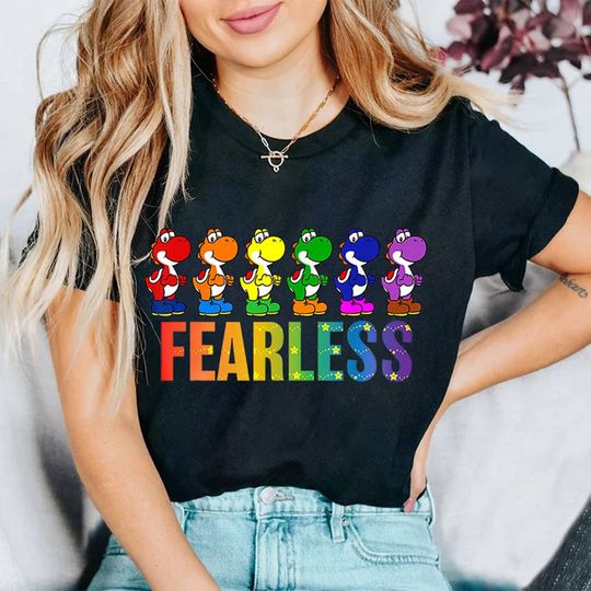 Super Mario Pride Shirt | Yoshi Fearless Rainbow T-Shirt | Super Mario Shirt