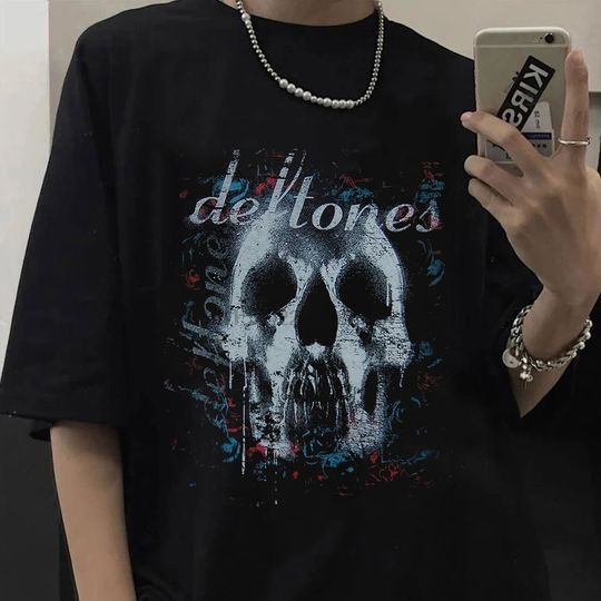 New Deftone T-shirt Deftone Skull Black Band Concert Shirts Men's Punk Hip Hop