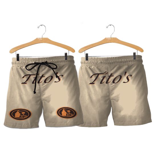 Tito Handmade Horizontal Text Shorts, Beer basic men Hawaiian shorts, Tito Handmade Beach Short