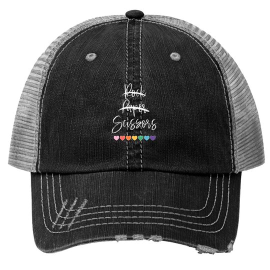 Rock Paper Scissors LGBT Trucker Hats - Lesbian Trucker Hats, Pride Trucker Hats, Lesbian Engagement Gift