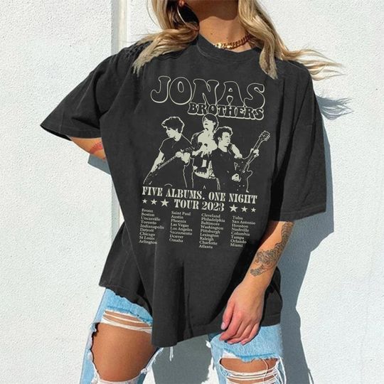 Vintage Jonas Brothers Shirt, Retro Five Albums One Night Tour Shirt