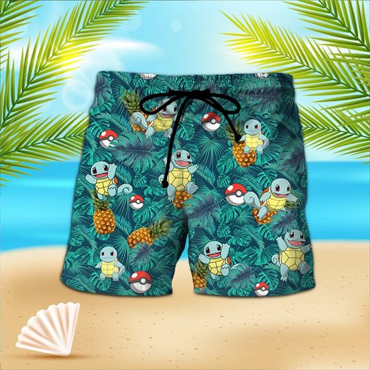 Squirtle Hawaiian Tropical  Shorts, Summer Shorts, Pool Party Daddy Shorts, Beach Shorts