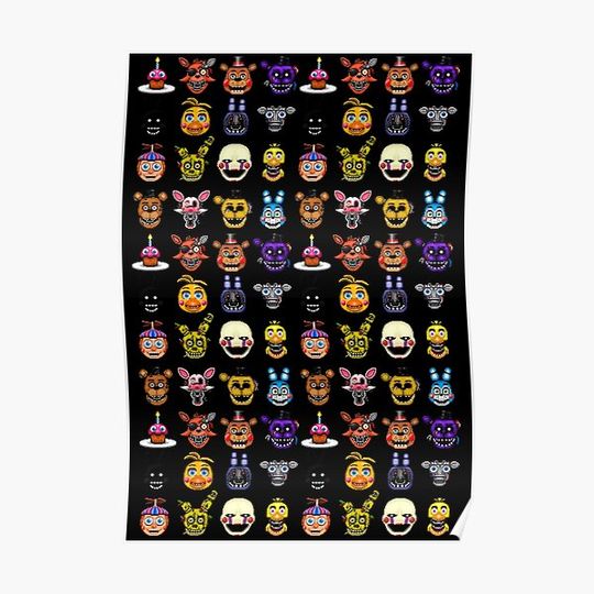 Five Nights at Freddy's - Pixel art - Multiple Characters Premium Matte Vertical Poster
