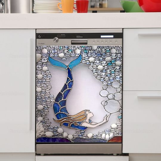 Mermaid Dishwasher Cover, Ocean Dishwasher, Mermaid Dishwasher, Mermaid Dishwasher Sticker