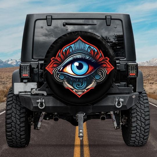 Boho Spare Tire Cover, Red Evil Eye Tire Cover