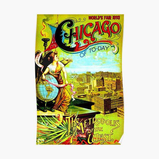 CHICAGO WORLDS FAIR : Vintage (1893) Advertising Print Premium Matte Vertical Poster
