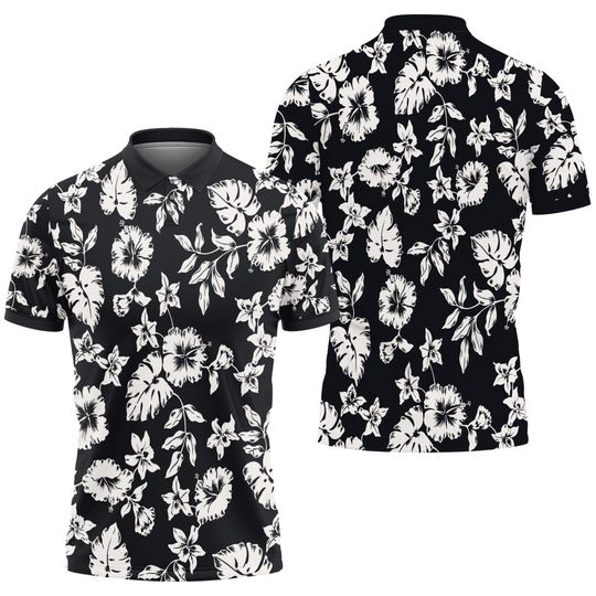 Vintage Nautica Polo Shirt / Nautica Hawaiian Hibiscus Floral All Over Print Collared Polo Shirt