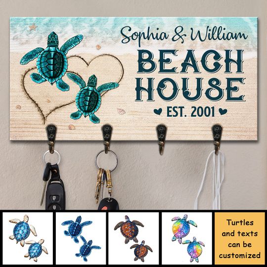 Turtles On The Beach - Personalized Key Hanger, Key Holder - Gift For Couples, Husband Wife