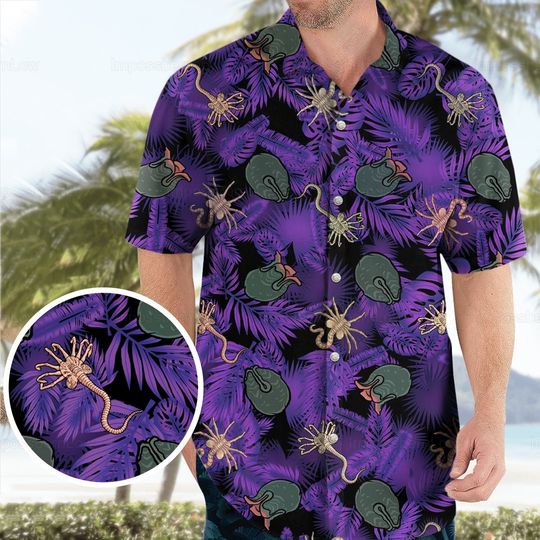 Alien Facehugger Hawaiian Shirt, Alien Facehugger Shirt, Button Up Shirt