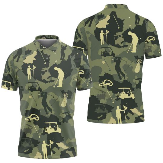Golf Player Golfer Silhouette Camouflage Pattern Lightweight Polo Shirt